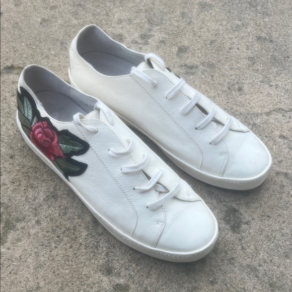 Joie Shoes - Joie Women's Daryl Floral Embroidered Cream Ivory Leather Sneakers Size 8.5